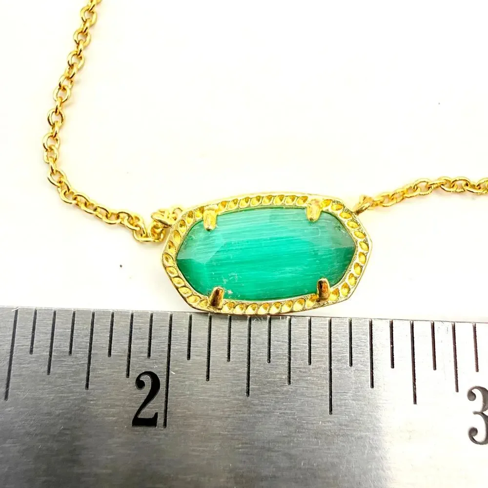 Kendra Scott Elisa Pendant Necklace Emerald Color Glass Gold Tone 15